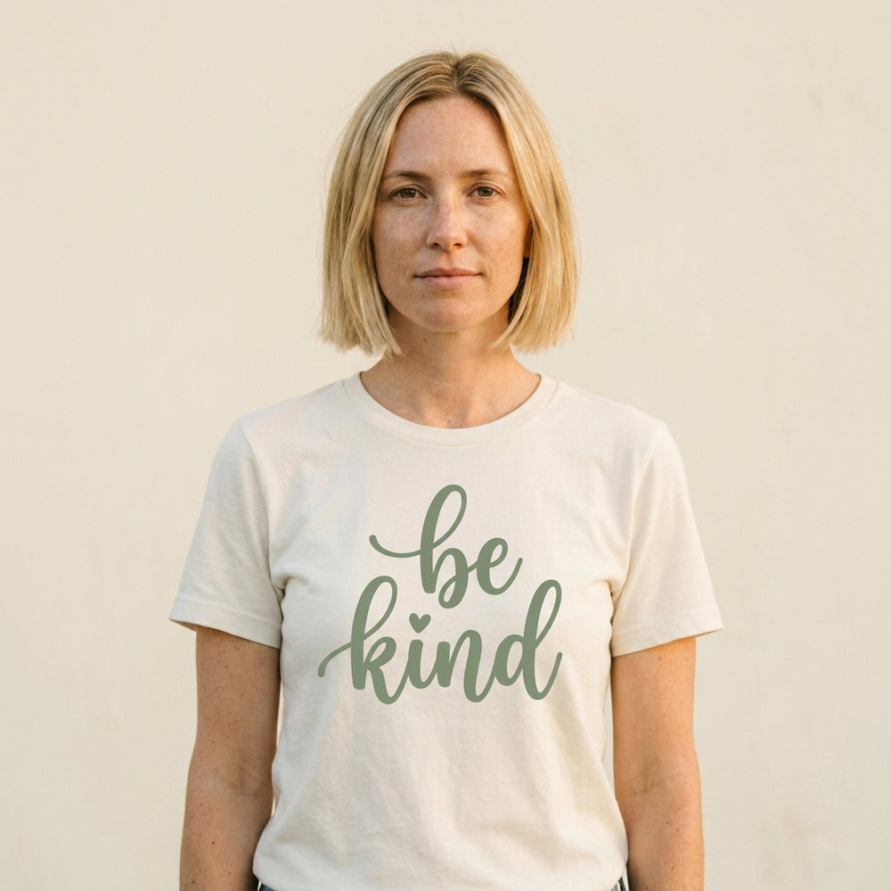 Be Kind Script Tee front view. Cali Life Co. California apparel, designed in San Diego