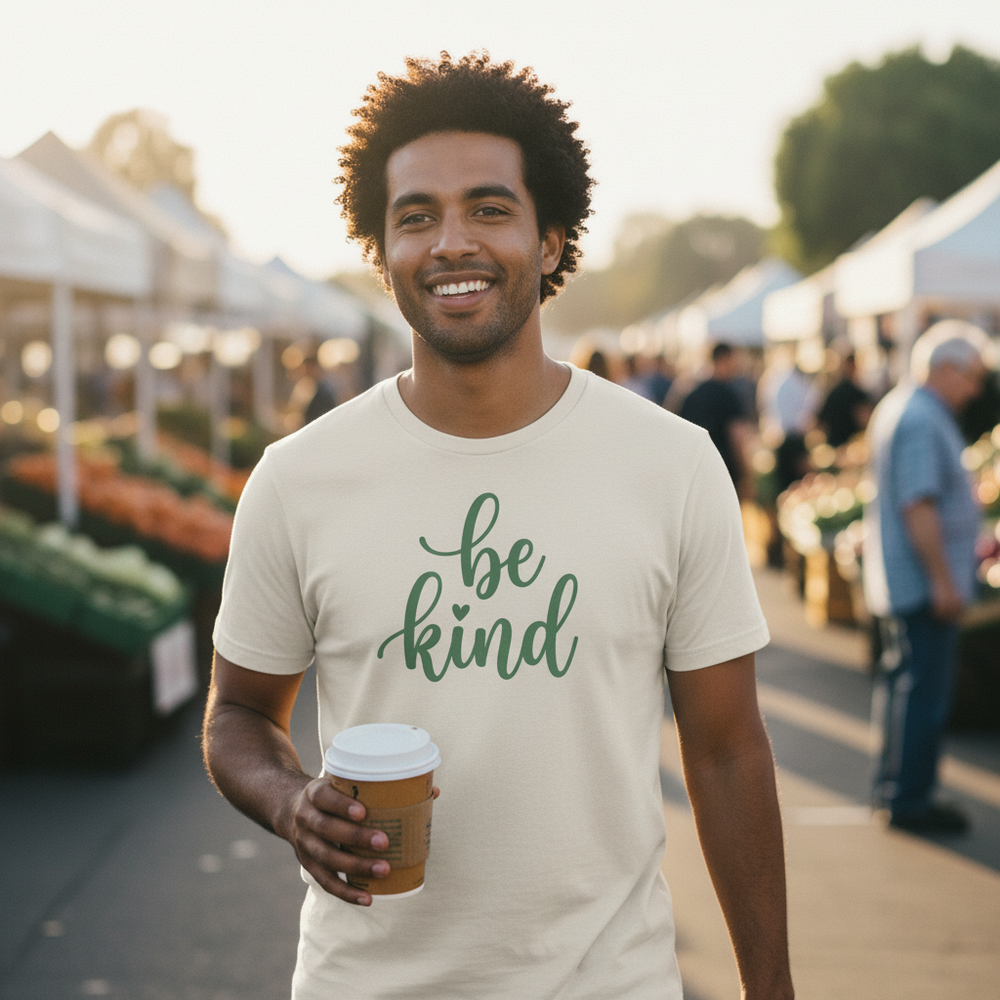 Be Kind Script Tee — Men's front view. Cali Life Co. California apparel, designed in San Diego