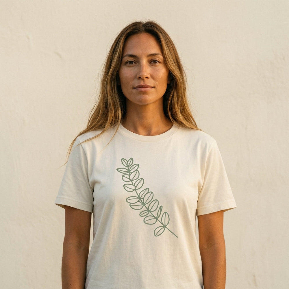 Eucalyptus Sprig Tee — Women's front view. Cali Life Co. California apparel, designed in San Diego