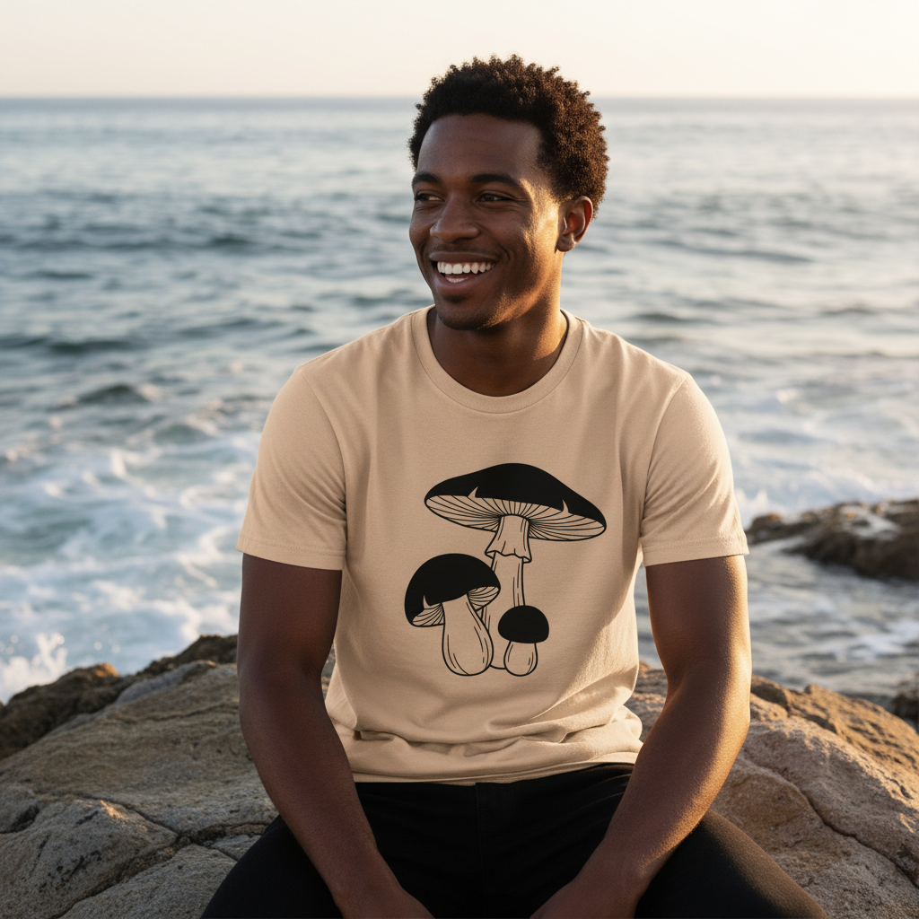 Mushroom Line Trio Tee — Men's front view. Cali Life Co. California apparel, designed in San Diego