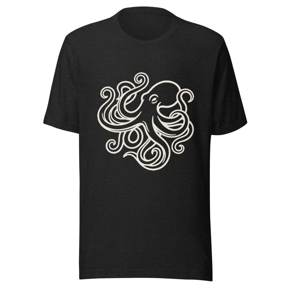 Octopus Art California Graphic T-Shirt, front, black with cream print