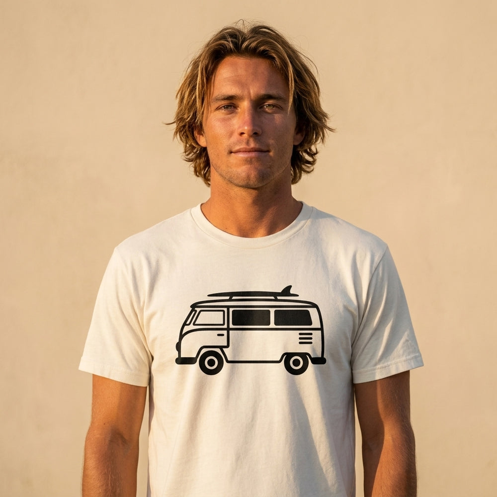 VW Bus Line Art Tee front view. Cali Life Co. California apparel, designed in San Diego