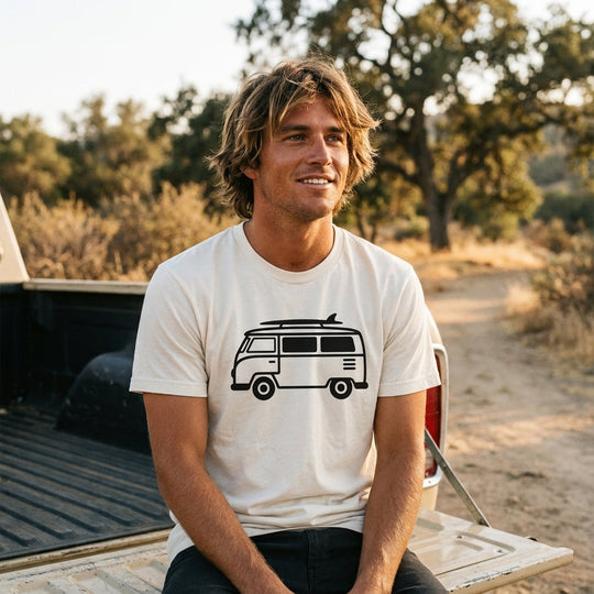 VW Bus Line Art Tee — Men's back view. Cali Life Co. California apparel, designed in San Diego