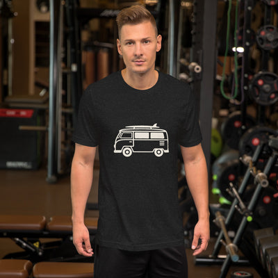VW Bus Line Art Graphic T-Shirt, on a model