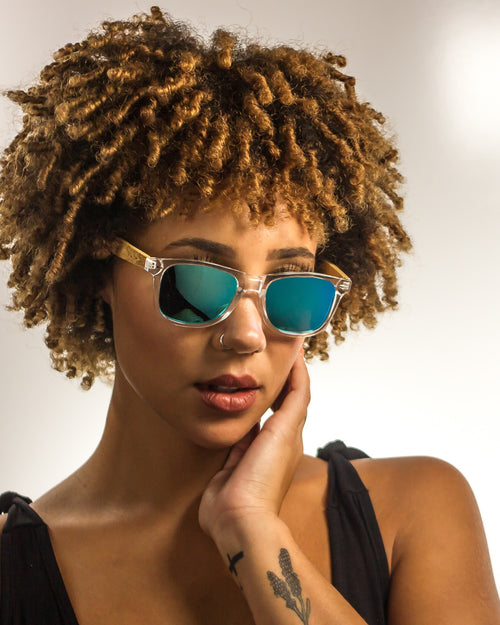 Malibu Polarized Bamboo Sunglasses worn by a customer model